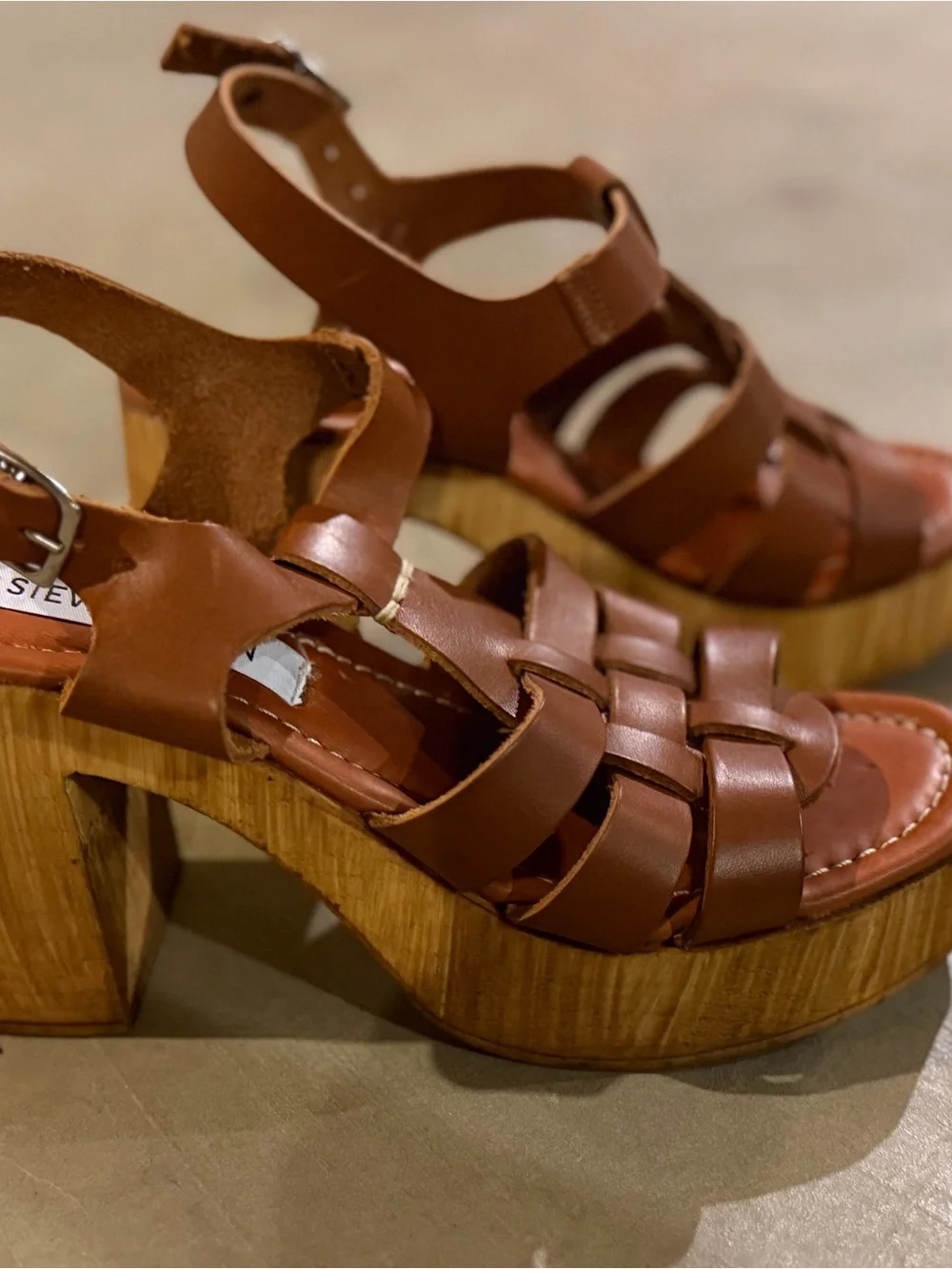 Steve Madden Cognac Woven Leather Platform Heels